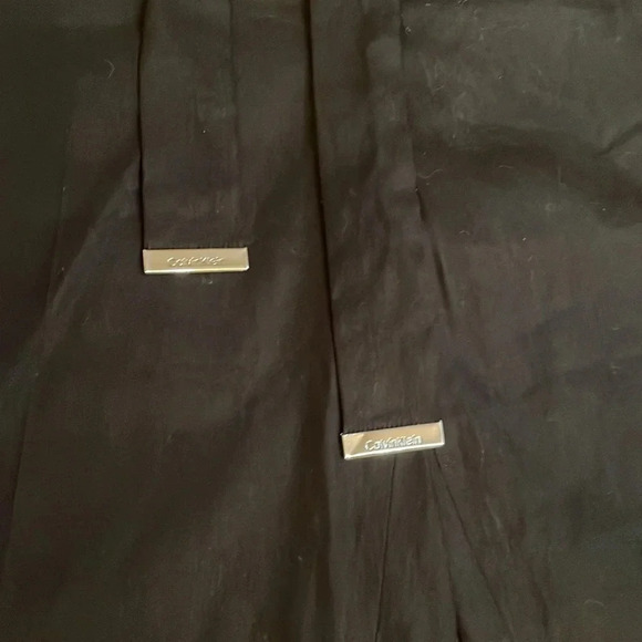 Calvin Klein Black Linen Blend Crop Wide leg Pants Size M Stretch waist Tie NWT - Picture 5 of 12
